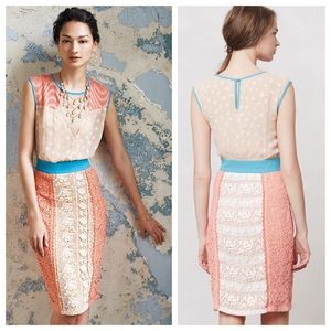 Anthropologie Ephemere Dress Peach Blue Lace XS 0